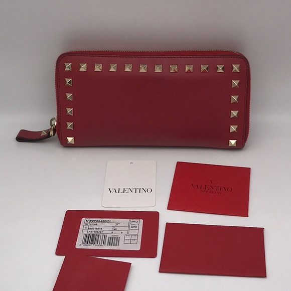 Valentino Garavani Rockstud Continental Leather Wallet. EUC  RED - Picture 5 of 16
